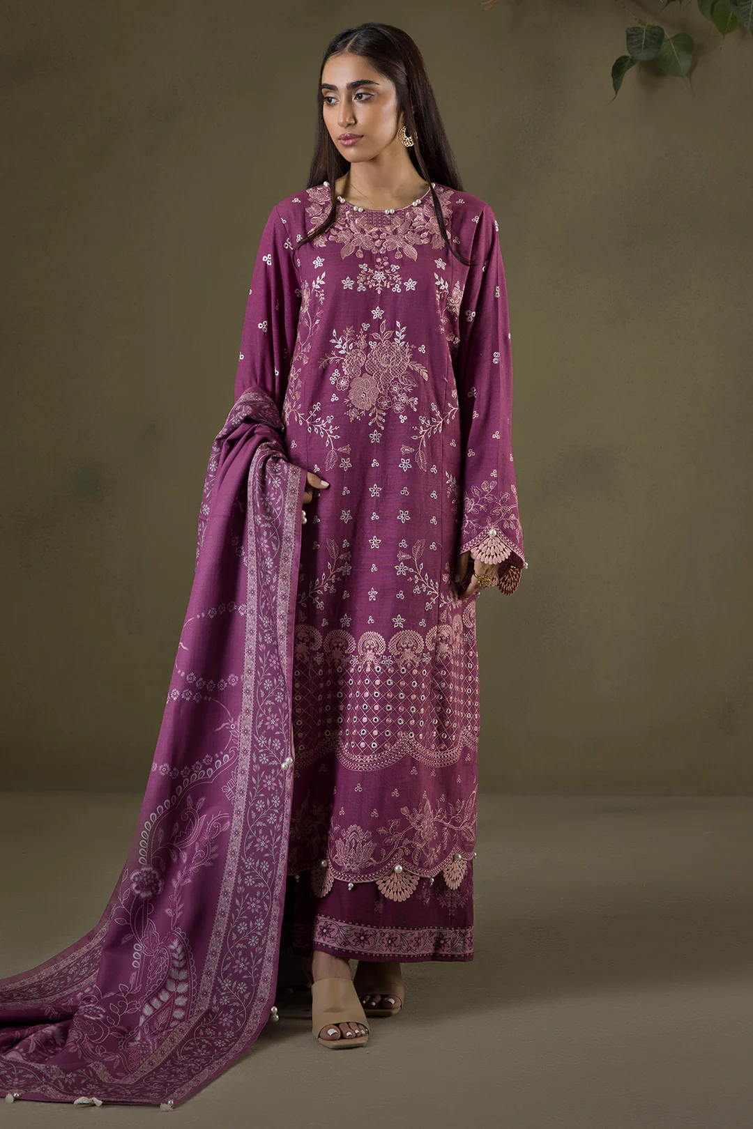 Embroidered Shirt Shalwar Shawl - 0236 - Image 4