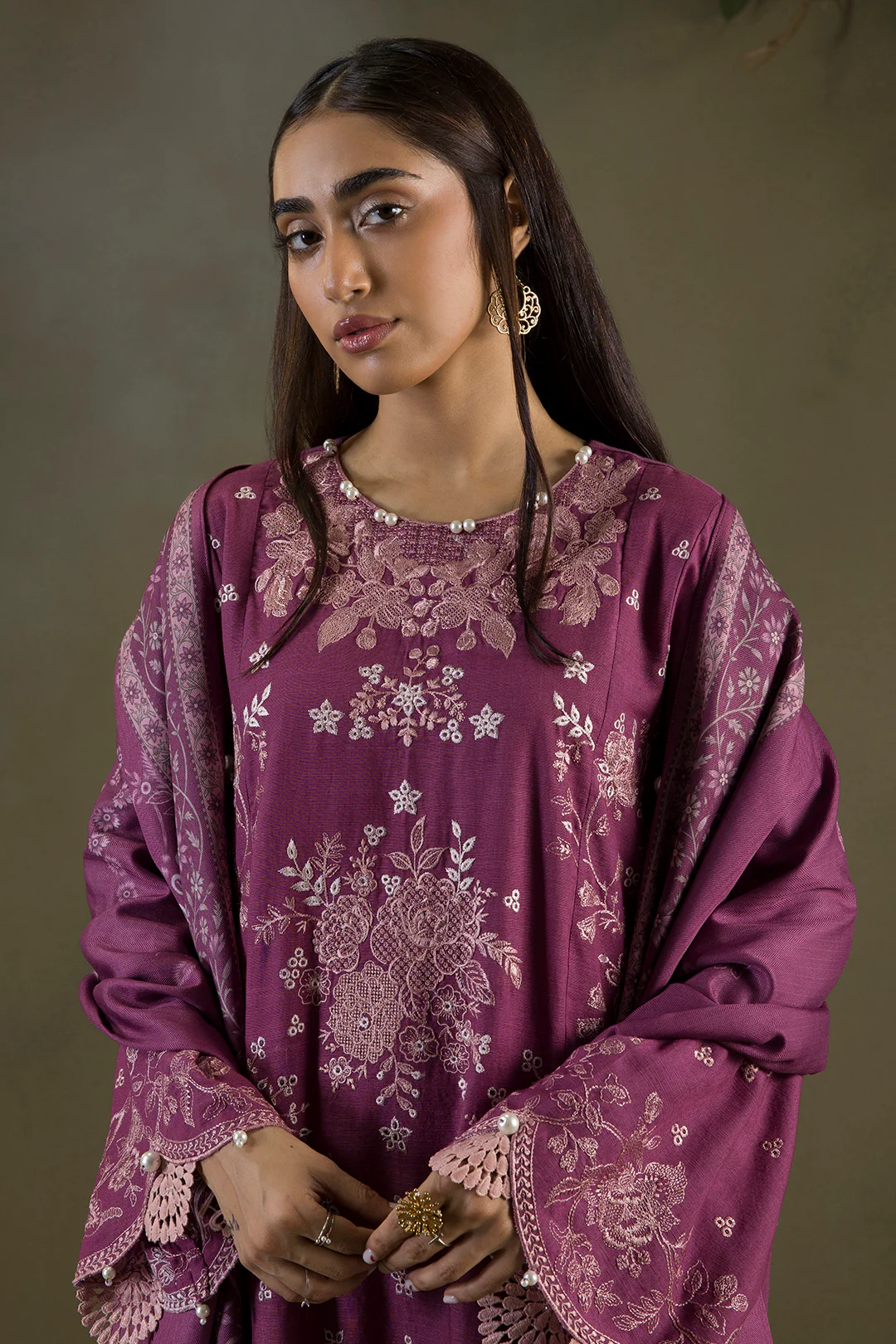 Embroidered Shirt Shalwar Shawl - 0236 - Image 5