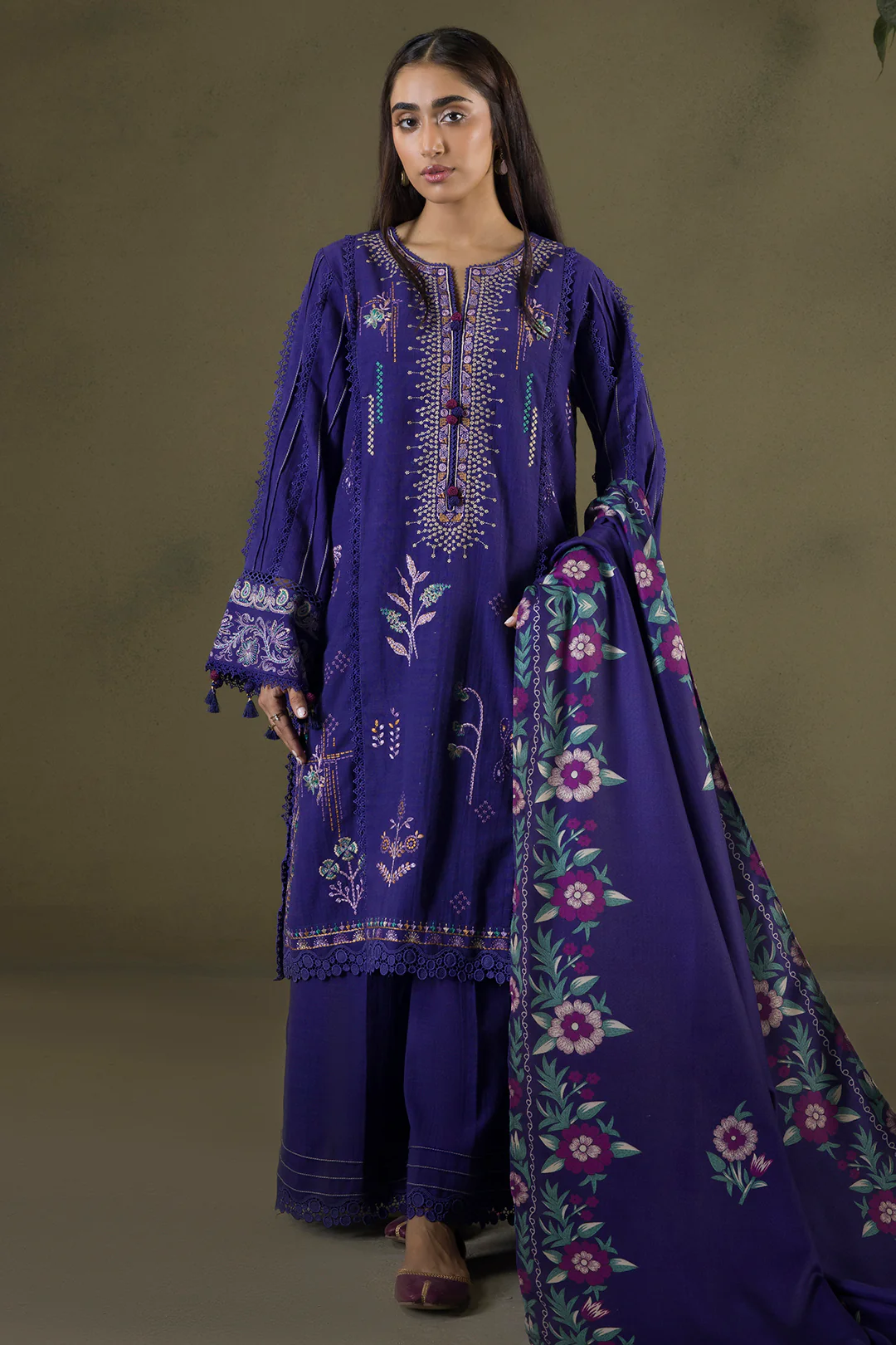Embroidered Shirt Shalwar Shawl - 0237 - Image 2