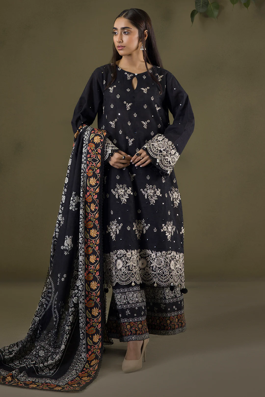 Embroidered Shirt Shalwar Shawl - 0239 - Image 4