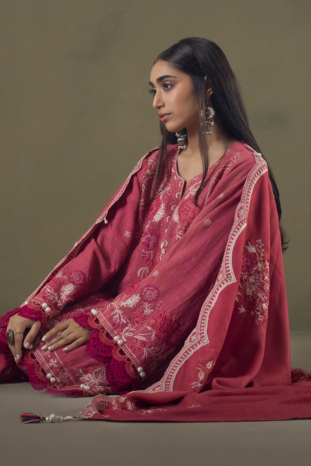 Embroidered Shirt Shalwar Shawl - 0240 - Image 6