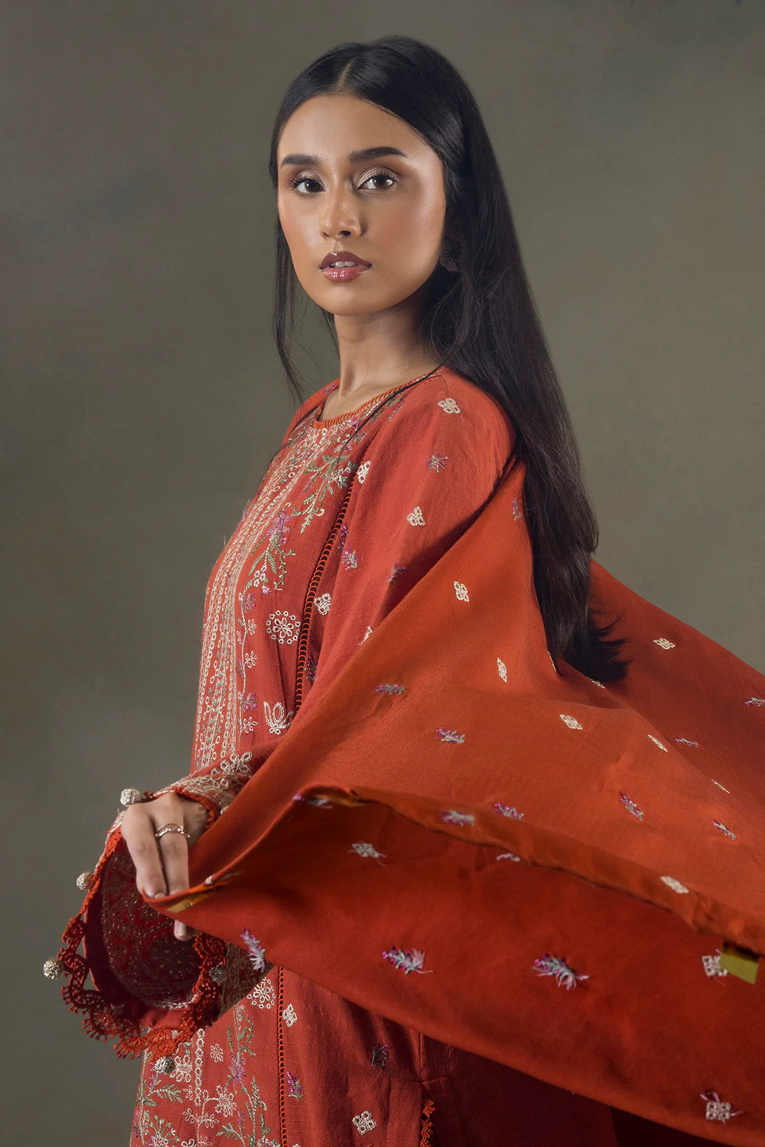 Embroidered Shirt Shalwar Shawl - 0241 - Image 9