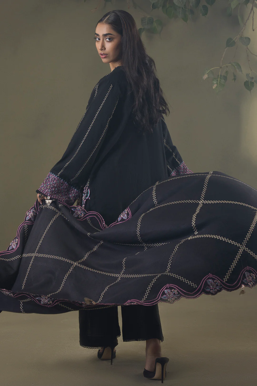 Embroidered Shirt Shalwar Shawl - 0244 - Image 15