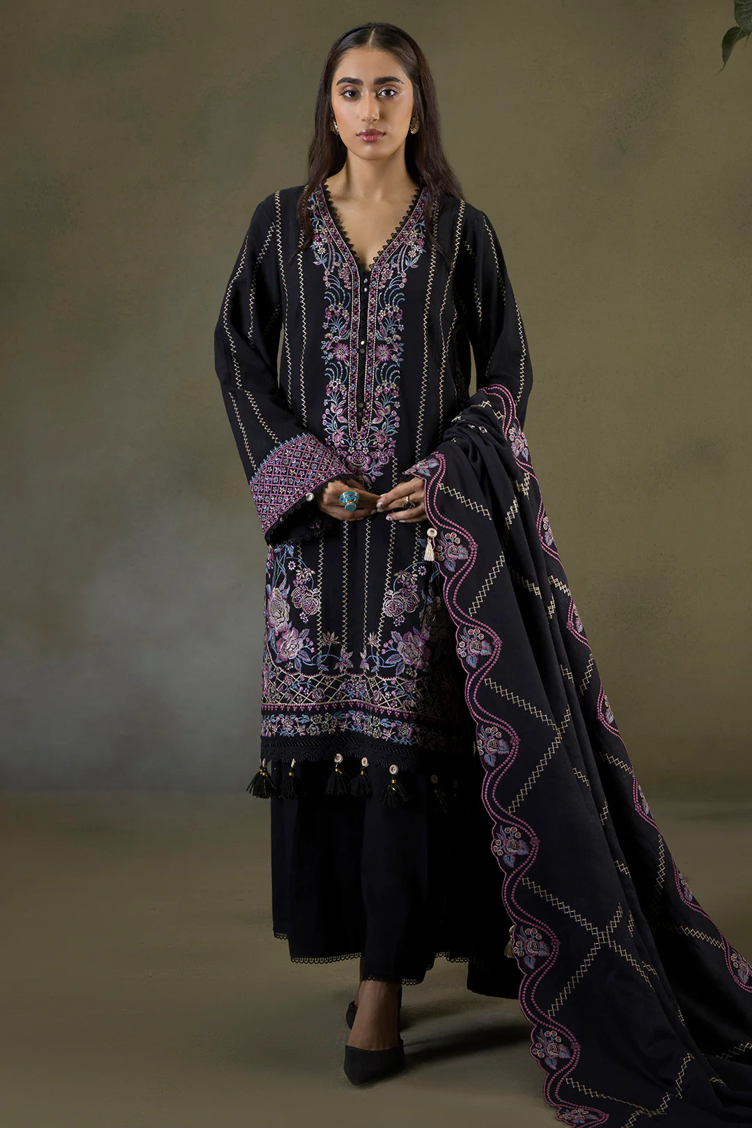Embroidered Shirt Shalwar Shawl - 0244 - Image 8