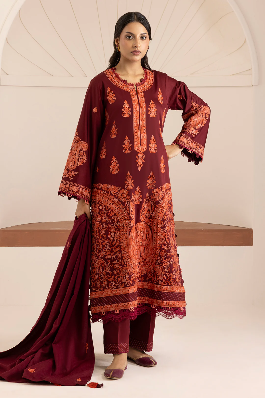 Embroidered Shirt Shalwar Shawl - 0256 - Image 2