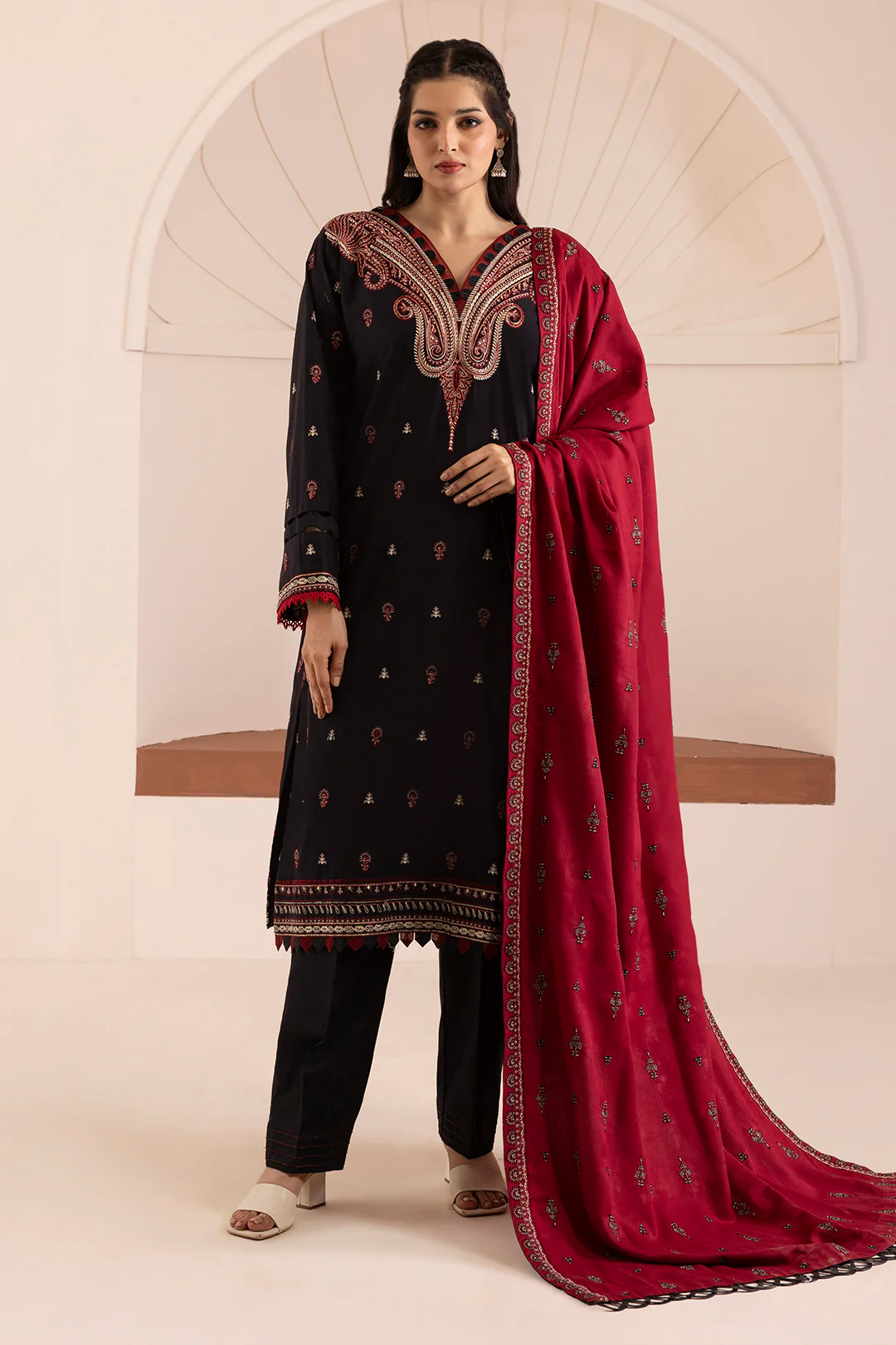 Embroidered Shirt Shalwar Shawl - 0258 - Image 2