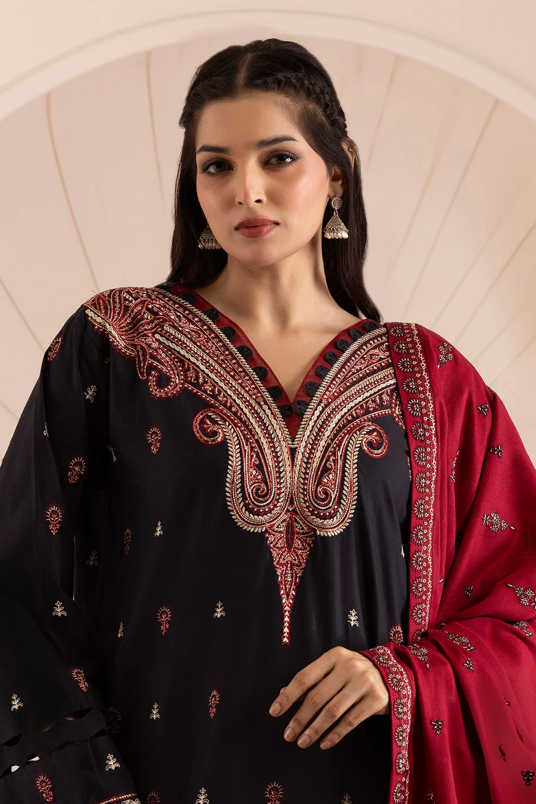 Embroidered Shirt Shalwar Shawl - 0258 - Image 5