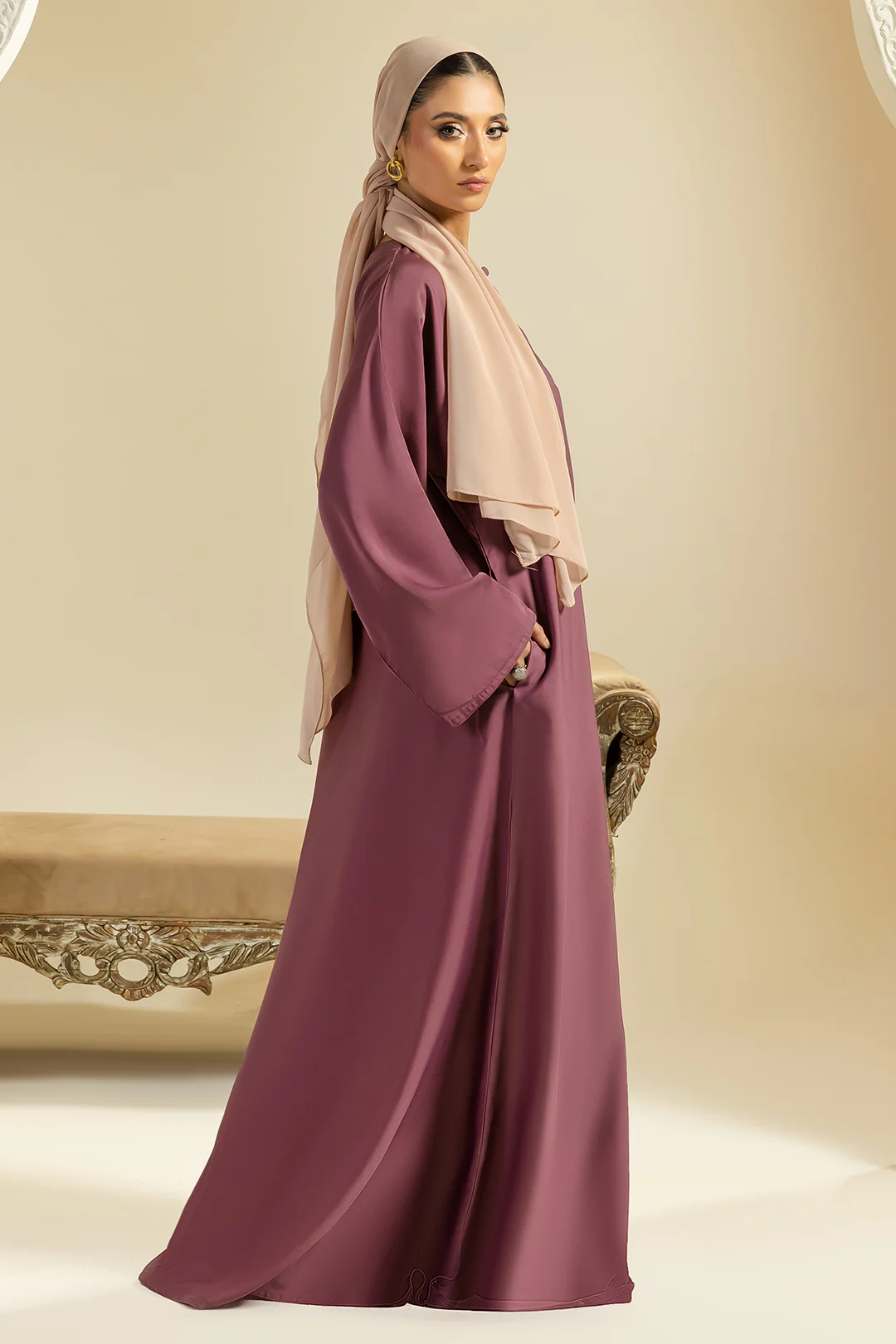 Single Button Plain Abaya with Pocket - 5012 - Image 7
