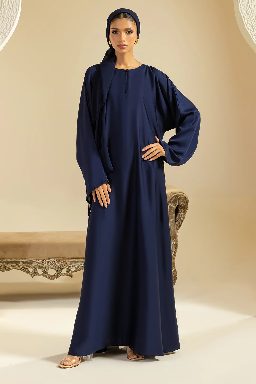 Single Button Plain Abaya with Pocket - 5014 - Image 8