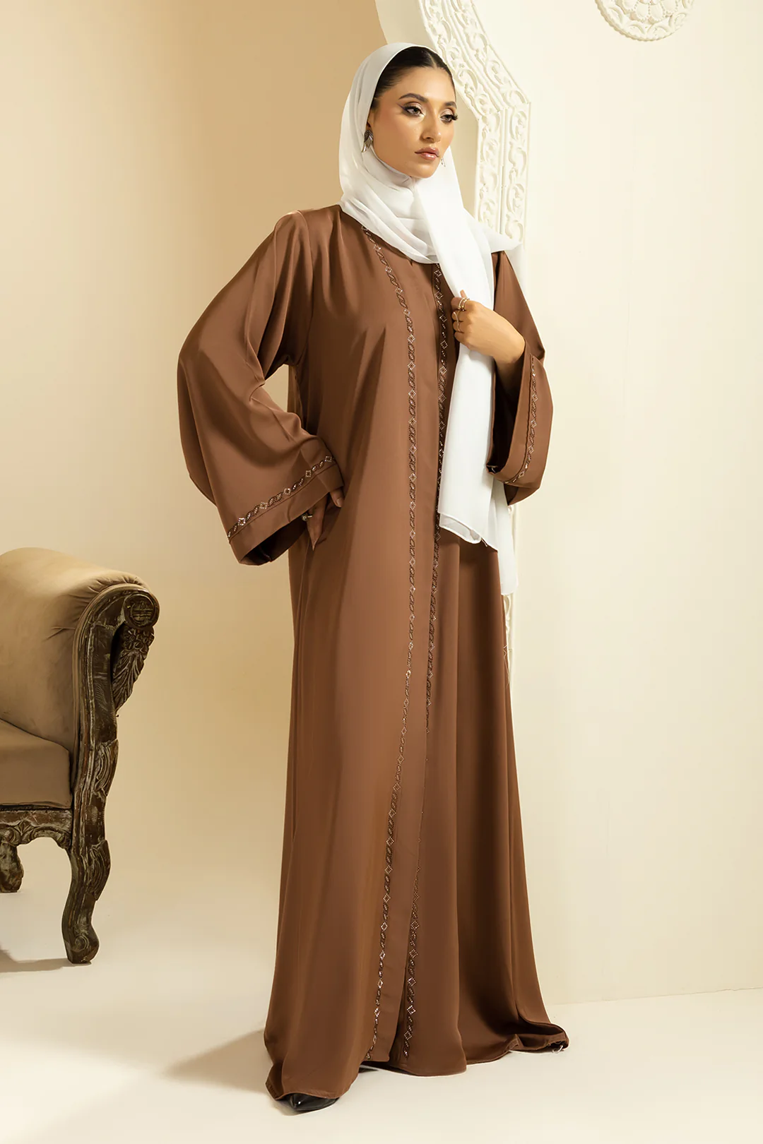 Stonework Button Abaya - 5019 - Image 8